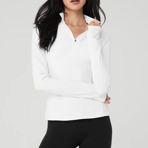 ALO Yoga Alosoft Rapid 1/2 Zip White Long Sleeve Top pullover